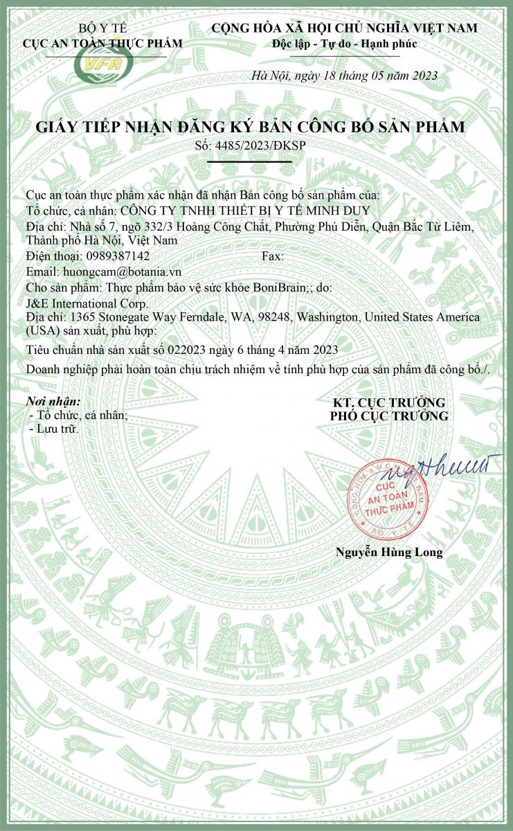 GIẤY PHÉP BONIBRAIN CỦA BỘ Y TẾ