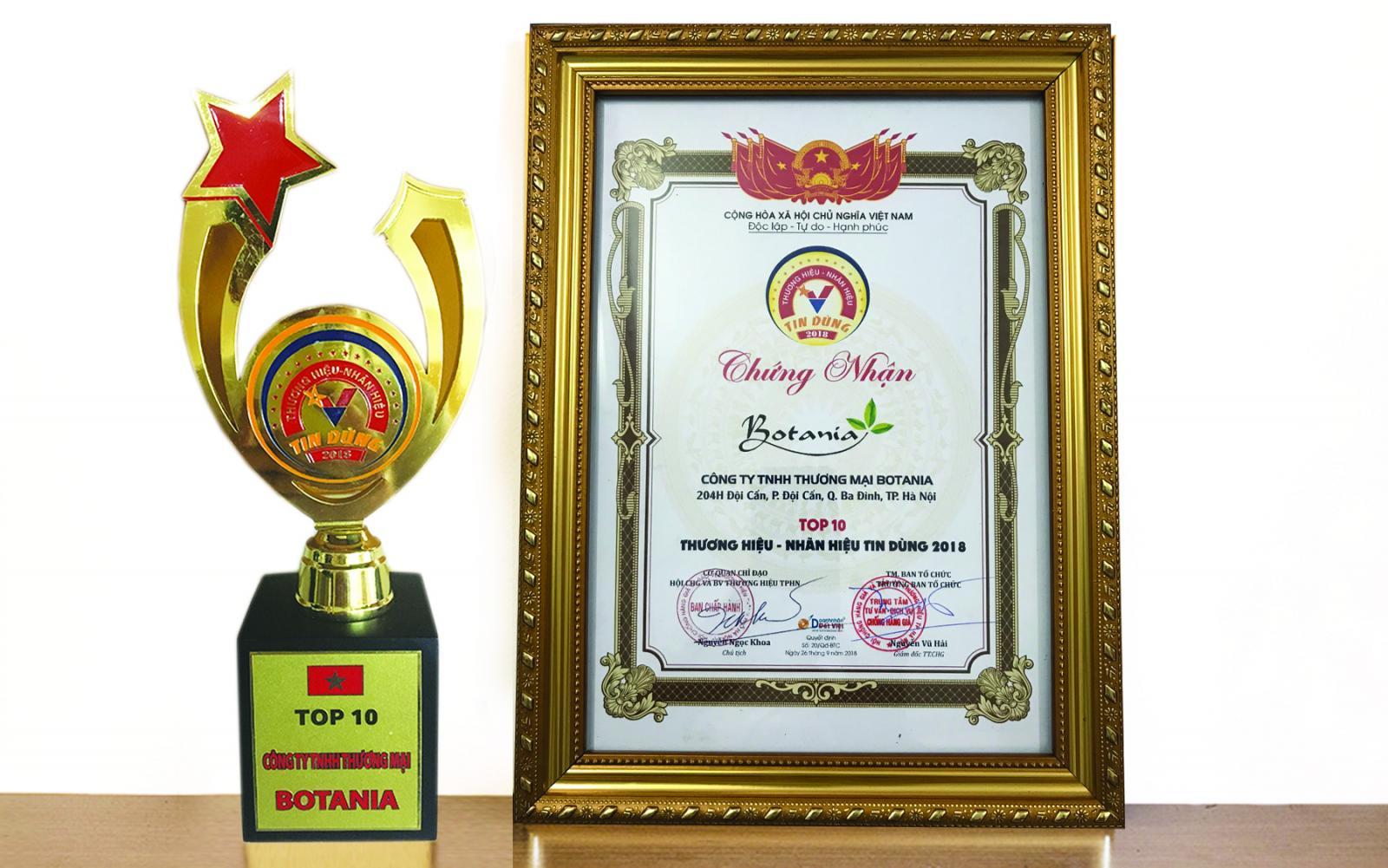Giải thưởng cao quý mà công ty Botania vinh dự được đón nhận