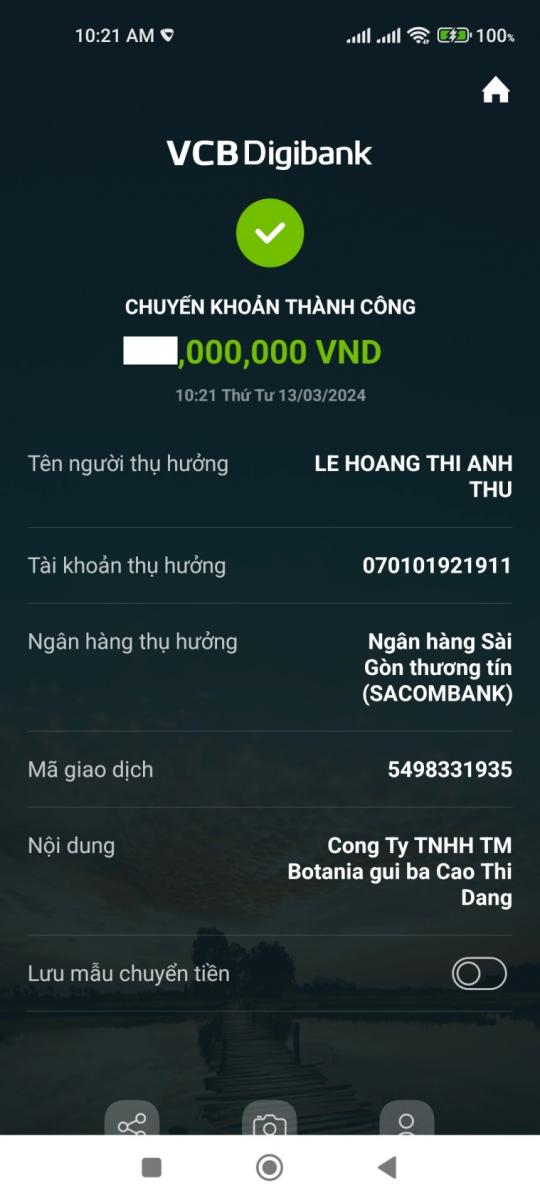Công ty Botania gửi chuyển khoản giúp đỡ gia đình bà Đáng