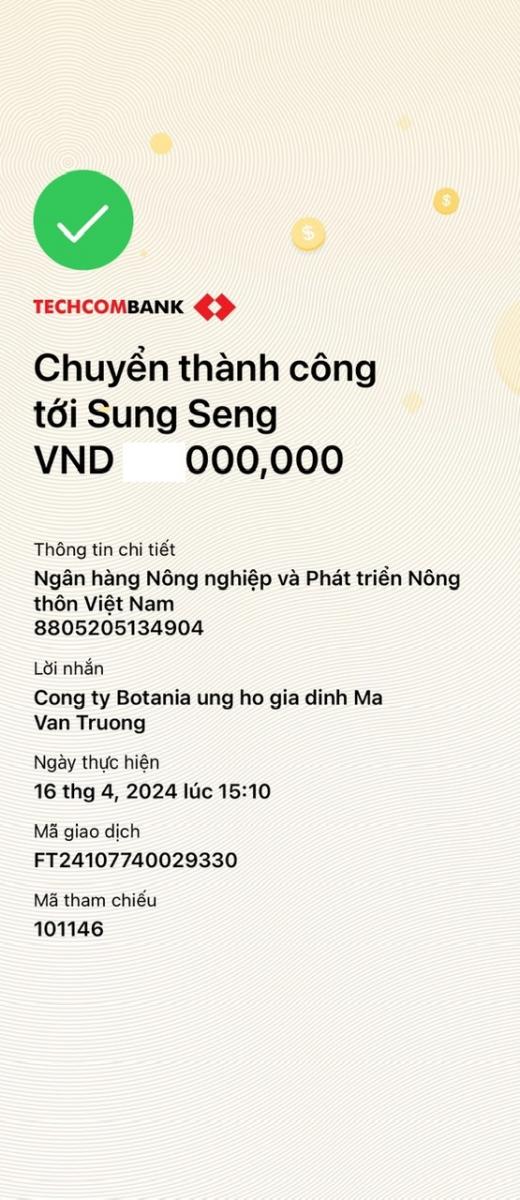 Công ty Botania ủng hộ em Trường, mong em sẽ trở lại cuôc sống bình thường
